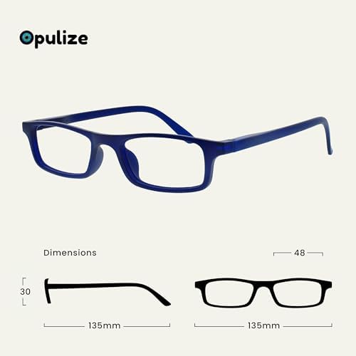OPULIZE TED Reading Glasses and Reading Sunglasses for Women Men, Lightweight Narrow Rectangular Matt Frame with spring Hinges and Tinted UV400 Protection Lens, Blue +2.00 (Pack of 2)
