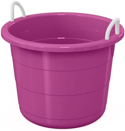 Life Story 8 Pack Open Storage Bucket, Round Plastic Container with Rope Handles, 17 Gallon, Purple