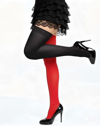 Syhood Mardi Gras Silk Thigh High Stockings, Nylon Stocking Sheer Thigh High Stockings for Halloween Cosplay