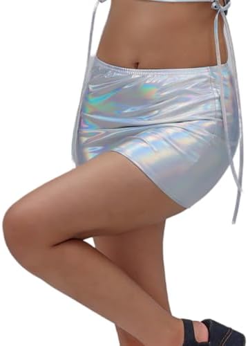 Women's Sexy Holographic Bodycon Mini Skirt Casual Stretchy Metallic Shiny Skirt Night Out Party