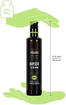 PÖDÖR Premium Rapeseed Oil for Frying - 16.9 fl. Oz. - Hot-Pressed, 100 % Natural, Vegan, Gluten-Free, Non-GMO in Glass Bottle