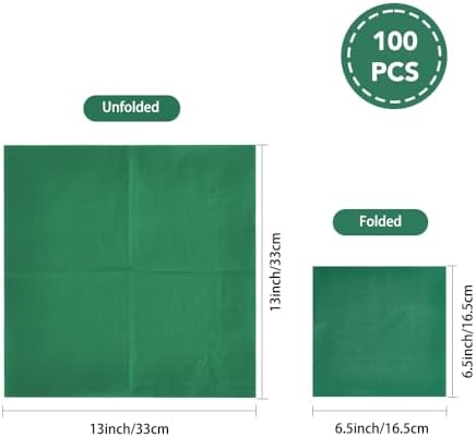 Ottin 100-pack Green Paper Dinner Napkins, 3-Ply 6.5 x 6.5 Inch Disposable Luncheon Napkins for Birthday, Wedding, Saint Patrick's Day, Party, Engagement, Easter, Spring Celebrations Summer Parties