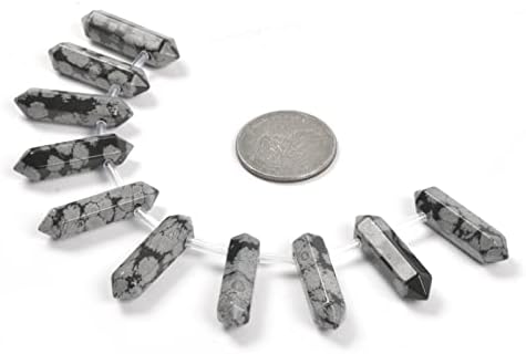 Snowflake Obsidian 32mm Natural Gemstone Hexagonal Wand Jewelry Making Crystal Pointed Chakra Reiki Healing Beads 2mm Hole Drilled(Pack of 10)
