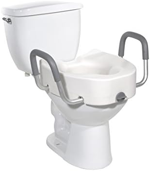 Drive Medical Premium Plastic Raised Toilet Seat with Lock and Padded Armrests, Elongated, Pack of 1