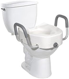 Drive Medical Premium Plastic Raised Toilet Seat with Lock and Padded Armrests, Elongated, Pack of 1