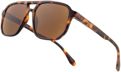Square Reader Sunglasses for Men Women Double Bridge Pilot Full Lens Sun Reading Glasses UV400 Outdoor Driving, Tortoiseshell Frame + Brown Lens, +2.50