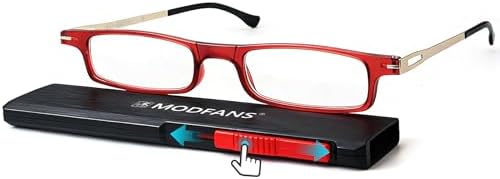 MODFANS Ultra thin 1.75 Reading Glasses Women&Men,Lightweight Folding Readers Blue Light Blocking Lenses TR90 Frames,Anti UV Narrow Foldable Computer Glasses,Portable Stretchable Slim Flat case Red