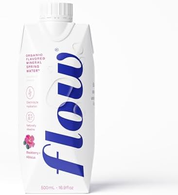 Flow Mineral Spring Water, Organic Blackberry + Hibiscus, 12 Pack (16.9 Fl Oz) - Naturally Alkaline with Electrolytes and Zero Sugar