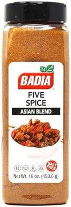 Badia Five Spice Asian Seasoning 16 oz – Sweet Aromatic Flavor, Asian Fusion Blend of Anise, Cloves, Cinnamon, Fennel & Ginger, No Salt, Gluten Free