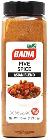 Badia Five Spice Asian Seasoning 16 oz – Sweet Aromatic Flavor, Asian Fusion Blend of Anise, Cloves, Cinnamon, Fennel & Ginger, No Salt, Gluten Free
