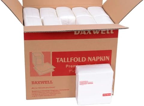 Daxwell Dispenser Napkins, Tall Fold, 1 Ply, White, D10001232 (Case of 10,000, 20 Packs of 500), 7" x 13"
