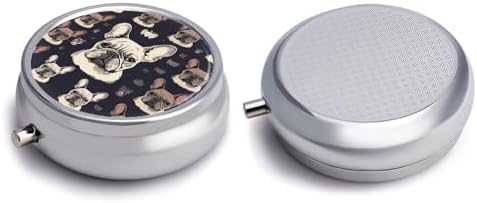 Metal Round Pill Box 3 Compartment, Cute Portable Travel Pill Organizer Small I Love French Bulldog Pill Case for Pocket Purse Pill Container Medicine Organizer Box Daily Vitamin Holder
