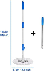 Spin Mop and Bucket with Wringer Set, 360° Mop and Bucket System with 3 Microfiber Mop Refills and 61" Extended Handle, Spinning Mop Bucket for Floor Cleaning, Blue