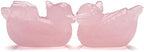 Jovivi Natural Rose Quartz Mandarin Ducks Feng Shui Crystal Love Birds on Lotus Leaf Figurine for Love and Romance - (Male and Female) - Valentines Day Gifts