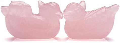 Jovivi Natural Rose Quartz Mandarin Ducks Feng Shui Crystal Love Birds on Lotus Leaf Figurine for Love and Romance - (Male and Female) - Valentines Day Gifts
