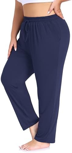 ZERDOCEAN Women's Plus Size Casual Yoga Pants Straight Leg Comfy Relaxed Joggers Lounge Pants Drawstring with Pockets