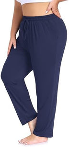 ZERDOCEAN Women's Plus Size Casual Yoga Pants Straight Leg Comfy Relaxed Joggers Lounge Pants Drawstring with Pockets