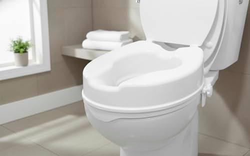 PEPE Mobility Raised Toilet Seat with Lid for Elderly 4" High, Fits Round and Elongated up to 15" Wide, Commode Seat with Sturdy Brackets, Medical Aid