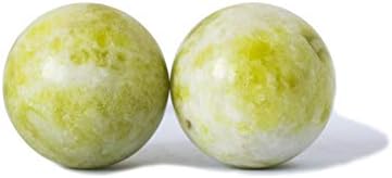 Light Green Chinese Hand Exercise Balls Baoding Ball Health Stress Balls for Therapy Natural Marble Gift with Bag