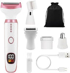Electric Razors for Women, 5 in 1 Painless Ladies Wet & Dry Body Razors and Facial Hair Remover, Rechargeable Facial and Body Hair Remover for Face Nose Eyebrow Arms Armpit Legs Pubic Area（White）
