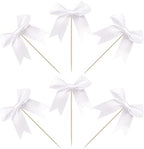 24 PCS Bow Cupcake Toppers Bowknot Cake Toppers Bow Cupcake Picks Bowknot Birthday Party Decorations Bow Cake Dessert Picks for Wedding Bridal Engagement Baby Shower Birthday Party Supplies White