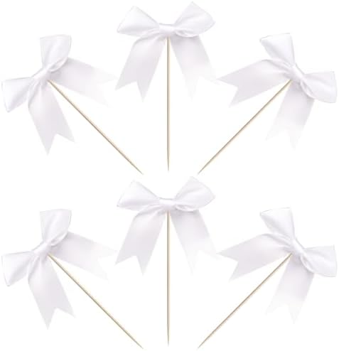 24 PCS Bow Cupcake Toppers Bowknot Cake Toppers Bow Cupcake Picks Bowknot Birthday Party Decorations Bow Cake Dessert Picks for Wedding Bridal Engagement Baby Shower Birthday Party Supplies White