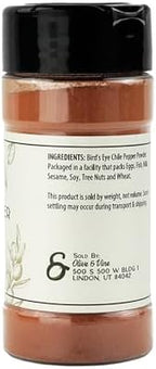Olive & Vine Bird's Eye Chile Powder, Spicy Heat, For Curries & Sauces, Rich Tradition, Authentic Taste, For Global Recipes (2 Ounce)