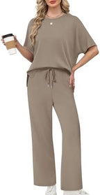 XIEERDUO Women's Side Slit Lounge Sets 2 Piece Travel Outfits Airport Tracksuit Oversized Wide Leg Loungewear S-3XL