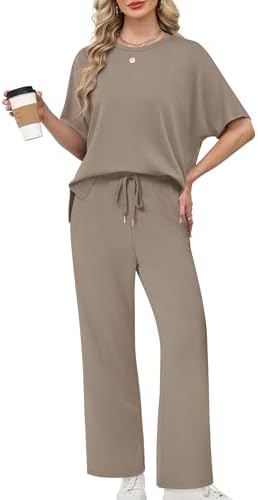 XIEERDUO Women's Side Slit Lounge Sets 2 Piece Travel Outfits Airport Tracksuit Oversized Wide Leg Loungewear S-3XL