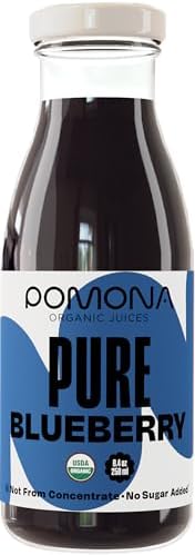 Pomona Organic Juices Pure Blueberry Juice, Cold Pressed Organic Juice, Non-GMO, No Sugar Added, Not from Concentrate, Gluten Free, Kosher Certified, Preservative Free, 8.4 Ounce (Pack of 12)