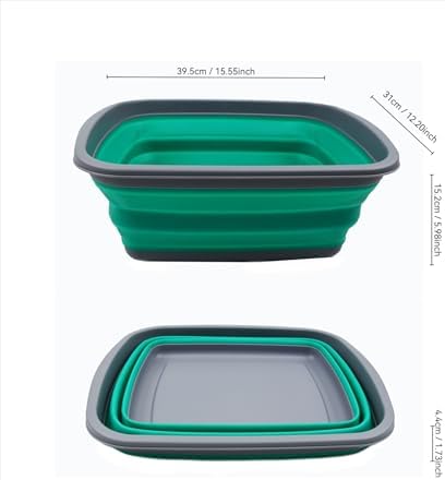SAMMART 10L (2.6 Gallons) Collapsible Tub - Foldable Dish Tub - Portable Washing Basin - Space Saving Plastic Washtub (Dark Grey/Bluish-Green, 1)