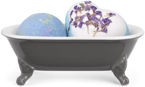 6.5" Ceramic Mini Decorative Clawfoot Bathtub Bar Soap Dish, Kitchen Sponge Holder and Shower Tray for Bathroom, 1 Pack(Stone Gray)