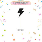 24pcs Lightning Cupcake Toppers, Lightning Bolt Cupcake Toppers, Black Glitter Weather Cake Decoration for Baby Shower, Lightning Weather Themed Birthday Party Supplies