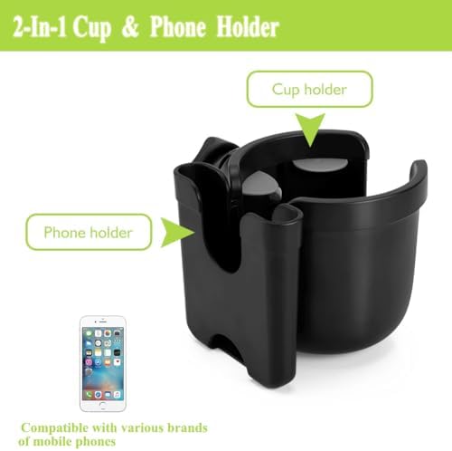 Accmor Stroller Cup Holder with Phone Holder, Bike Cup Holder, Universal Cup Holder for Uppababy Nuna Doona Strollers, 2-in-1 Cup Phone Holder for Stroller Bike Wheelchair Walker Accessory
