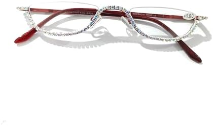 Melrose Rhinestone Reading Glasses Half Moon Oval Anti Blue Light Reading Glasses Comfortable Red Frame Y05