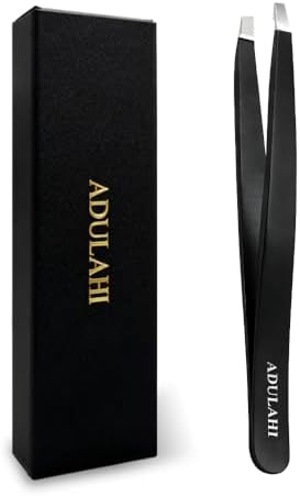 Professional Slant Tweezers for Eyebrows & Facial Hair - Precise Aligned Stainless Steel Remover with Storage Case(Black)