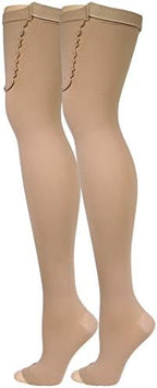 Truform Surgical Stockings, 18 mmHg Compression for Men and Women, Thigh High Length, Open Toe, Beige, Large
