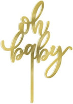 Golden Oh Baby Cake Topper, Baby Party Cake Decoration, Baby Baptism or New Baby Gender Reveal Party Cake Decoration. (acrylic)