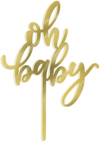 Golden Oh Baby Cake Topper, Baby Party Cake Decoration, Baby Baptism or New Baby Gender Reveal Party Cake Decoration. (acrylic)