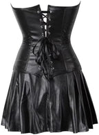 Jutrisujo Leather Corset Dress Skirt Zipzer Women's Sexy Punk Rock Gothic Bustier Lingerie Renaissance Pirate Green