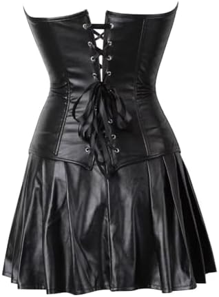 Jutrisujo Leather Corset Dress Skirt Zipzer Women's Sexy Punk Rock Gothic Bustier Lingerie Renaissance Pirate Green