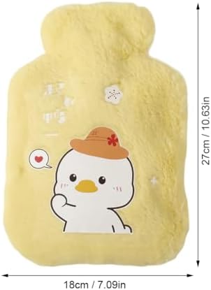 Cute Hot Water Bottles, 1L (34oz) Durable Large Hot Water Bag with Cartoon Faux Fur Plush Cover for Hot and Cold Compress Hand Feet Warmer Hand Warmer for Neck and Shoulder