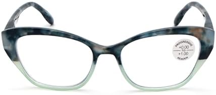 V.W.E. Women Cateye Progressive Clear Bifocal Reading glasses - No Line or Bubble - Zero Power on Top