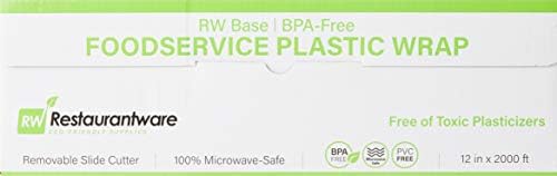 Restaurantware RW Base 12 Inch x 2000 Feet Cling Wrap 1 Roll Microwavable Cling Film - With Removable Slide-Cutter Clear Plastic Food Wrapping Film Securely Seal And Keep Food Fresh