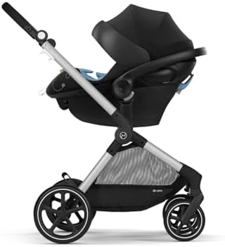 Cybex EOS 5-in-1 Travel System Stroller + Lightweight Aton G Swivel Infant Car Seat, Moon Black, Silver Frame