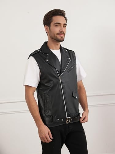 Idopy Classic Men`s Motorcycle Faux Leather Vest Riding Club Biker PU Sleeveless Jacket Waistcoat