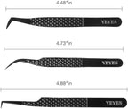 VEYES INC Lash Tweezers for Eyelash Extensions,Fiber Tip Tweezers Kit for Individual Classic and Volume Lash,3PCS Stainless Steel Lash Tweezers-Black