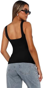 XIEERDUO Womens Square Neck Fitted Tank Tops Double Layer Seamless Slim Fit Shirts 2025 Basic Spring Summer