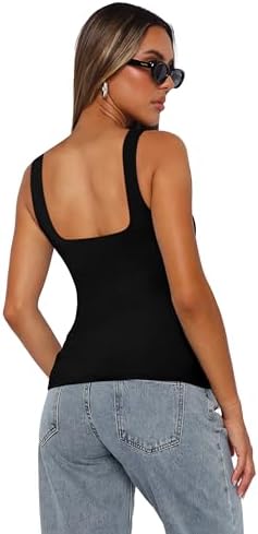 XIEERDUO Womens Square Neck Fitted Tank Tops Double Layer Seamless Slim Fit Shirts 2025 Basic Spring Summer