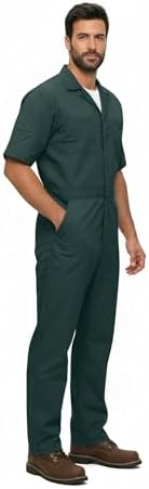 Natural Uniforms Mens Short Sleeve Zip Up Coverall, Stain and Wrinkle Resistant (Hunter Green, X-Large)